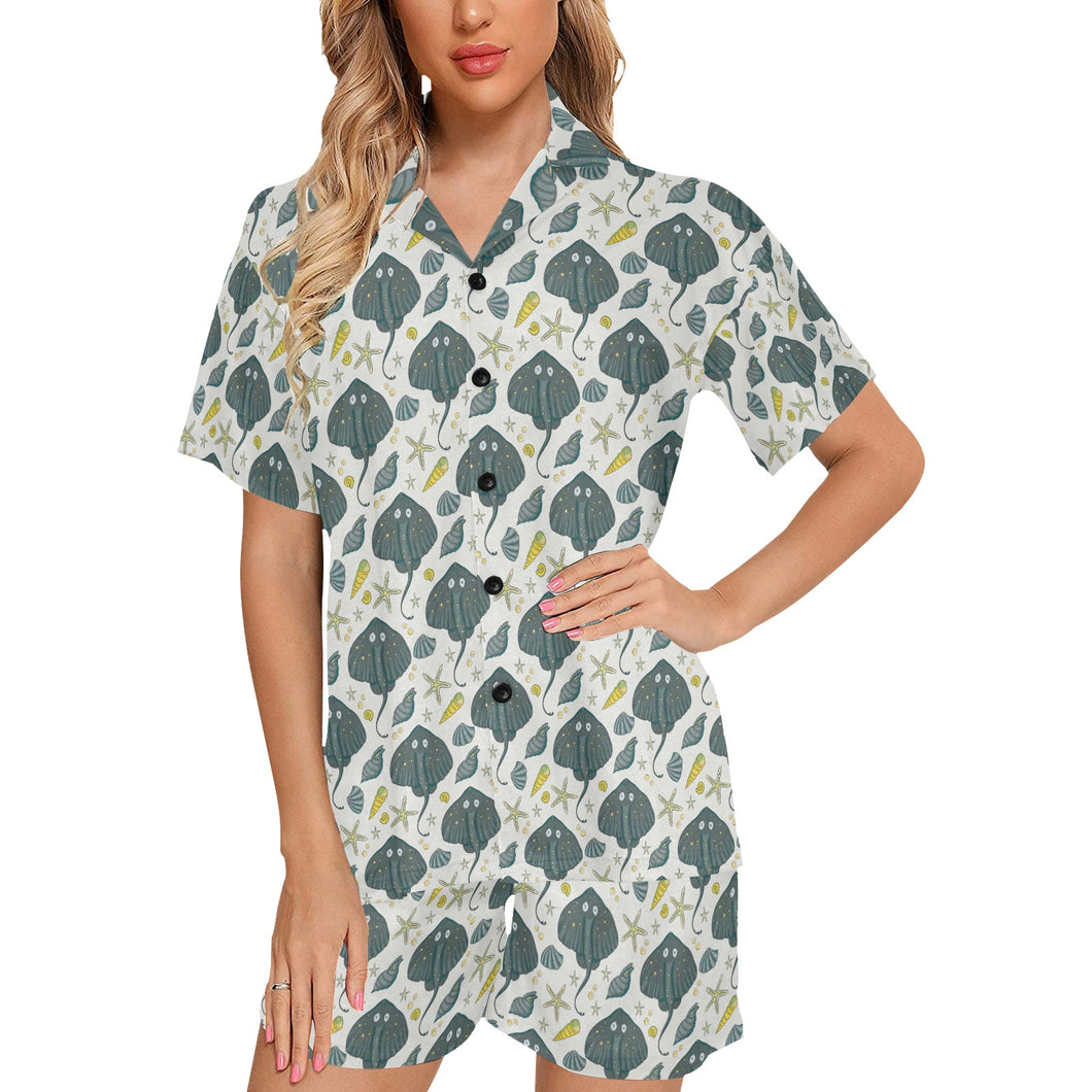 Stingray Pattern Print Design 03 Women's V-Neck Short Pajama Set