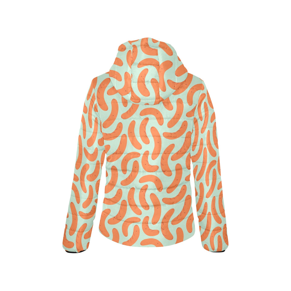 Sausage Pattern Print Design 04 Women's Padded Hooded Jacket