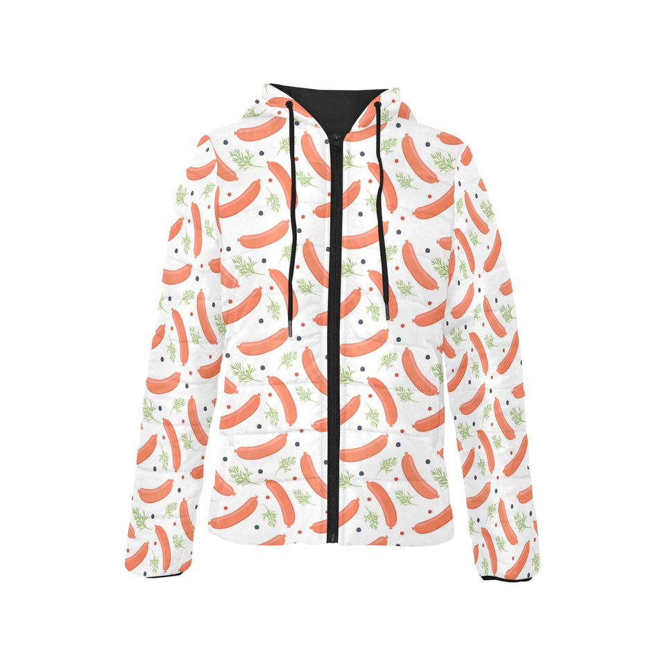 Sausage Pattern Print Design 03 Women's Padded Hooded Jacket