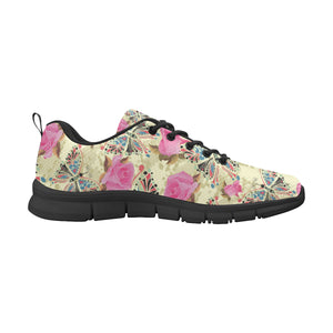 Butterfly Pink Rose Pattern Men's Sneakers Black