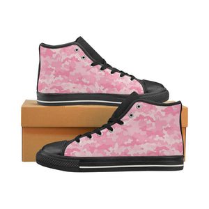Pink Camo Camouflage Pattern Men's High Top Canvas Shoes Black