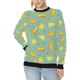 Cheese Pattern Background Women's Crew Neck Sweatshirt