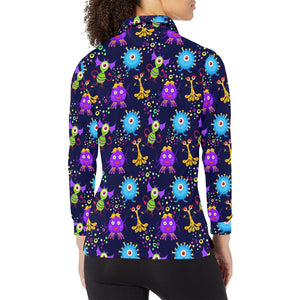 Alien Pattern Print Design 01 Women's Long Sleeve Polo Shirt