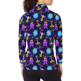 Alien Pattern Print Design 01 Women's Long Sleeve Polo Shirt