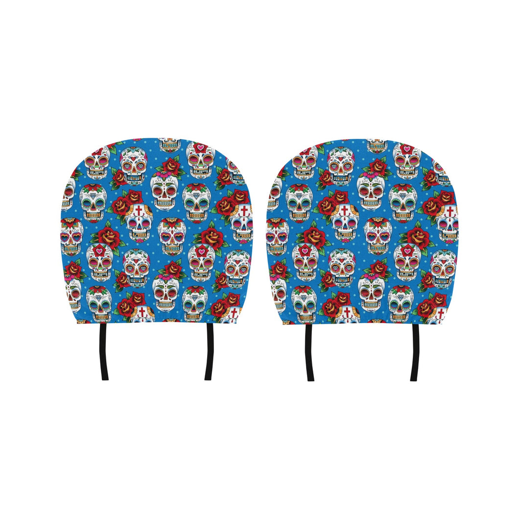 Suger Skull Rose Pattern Car Headrest Cover