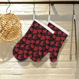 Rose Pattern Print Design 01 Heat Resistant Oven Mitts