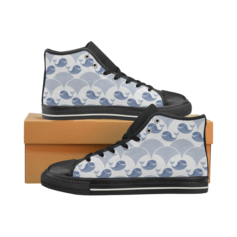 Whale Pattern Women's High Top Canvas Shoes Black