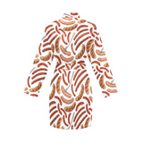 Sausage Pattern Print Design 05 Women's Long Sleeve Belted Night Robe