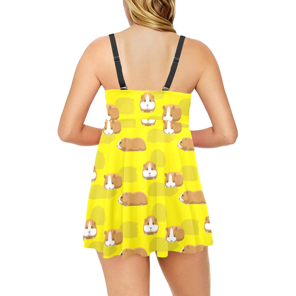 Guinea Pig Pattern Print Design 04 Chest Sexy Pleated Two Piece Swim Dress