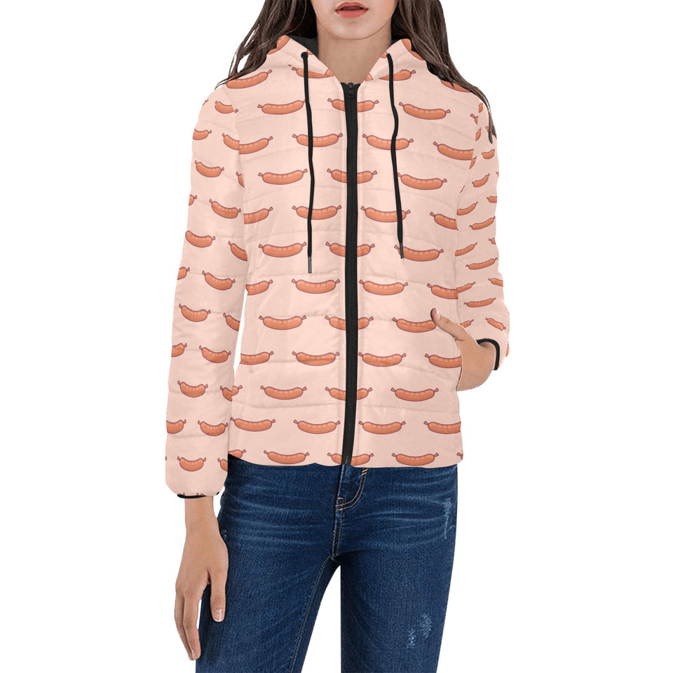 Sausage Pattern Print Design 01 Women's Padded Hooded Jacket