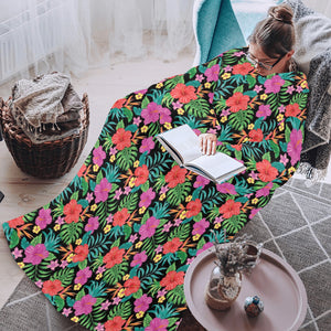 Hibiscus Pattern Print Design 01 Blanket Robe with Sleeves