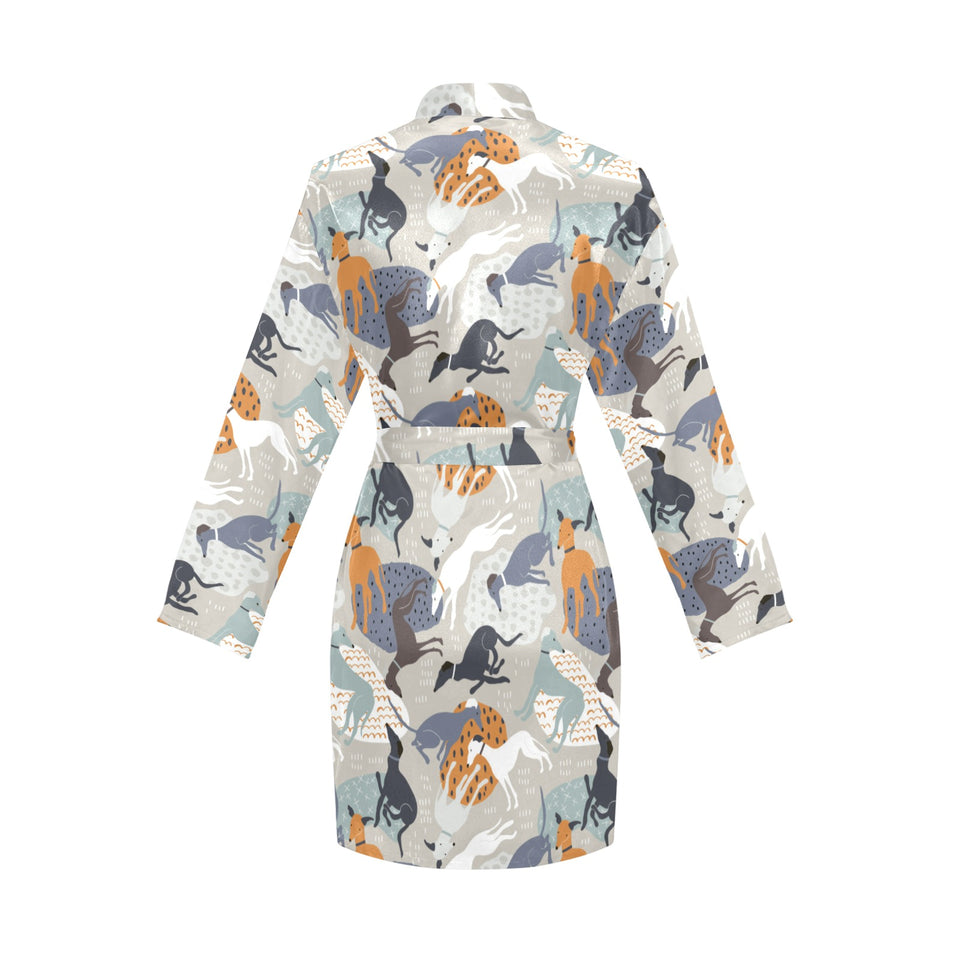 Greyhound Pattern Print Design 04 Women's Long Sleeve Belted Night Robe