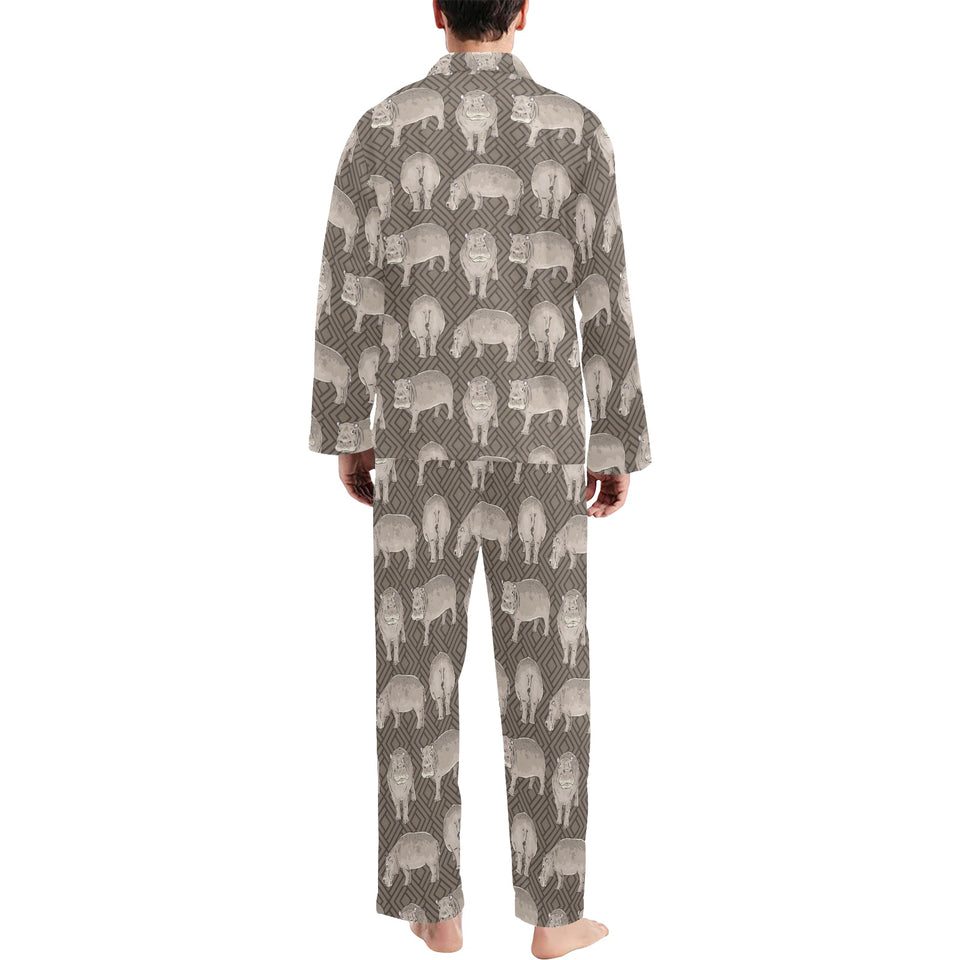 Hippopotamus Pattern Print Design 04 Men's Long Pajama Set