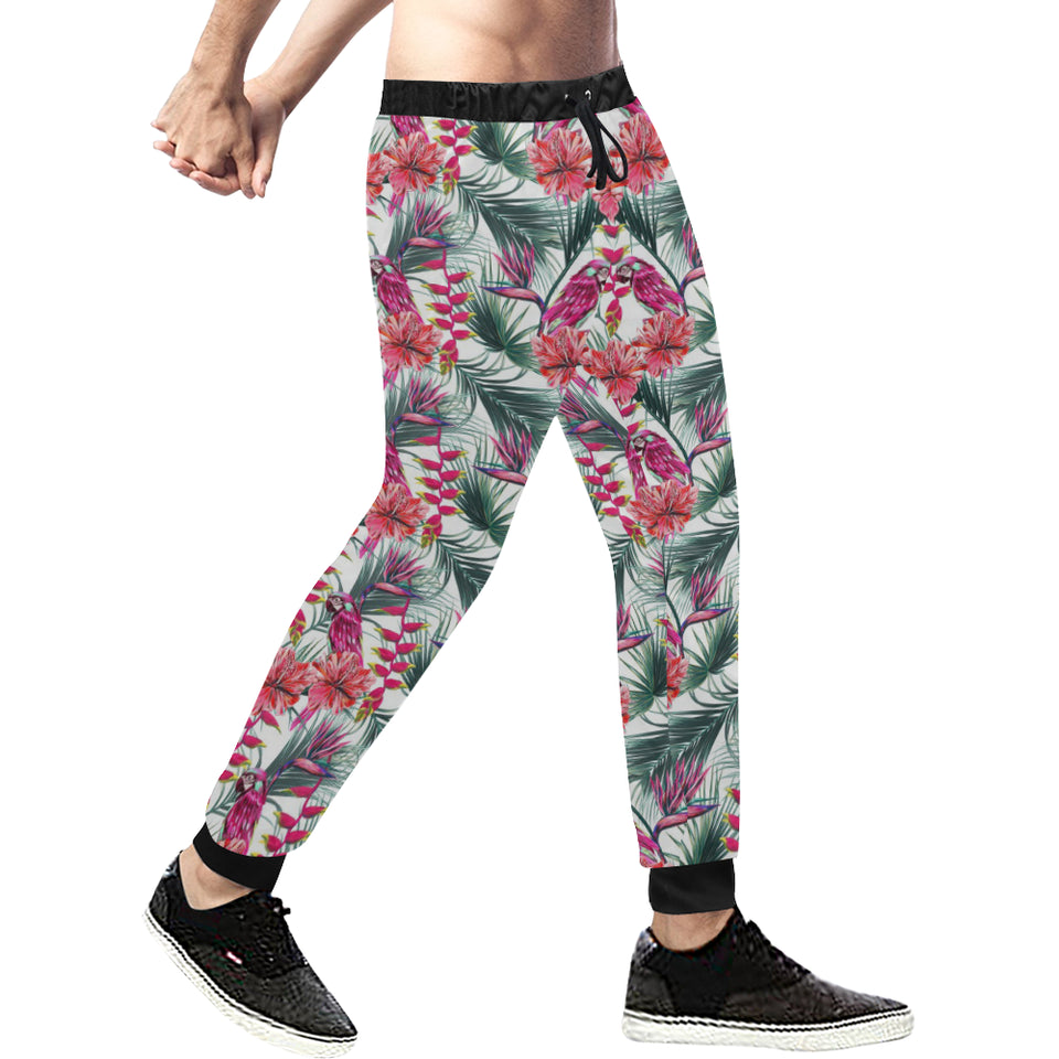 Pink Parrot Heliconia Pattern Unisex Casual Sweatpants