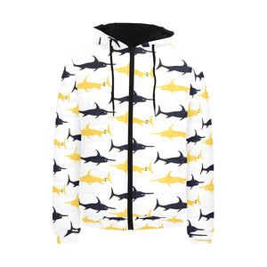 Swordfish Pattern Print Design 05 Men's Padded Hooded Jacket(ModelH42)