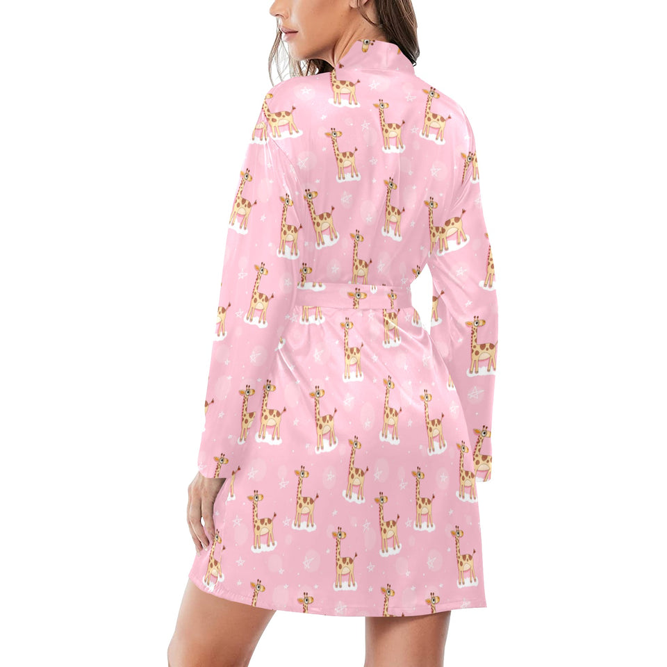 Giraffe Pattern Print Design 01 Women's Long Sleeve Belted Night Robe