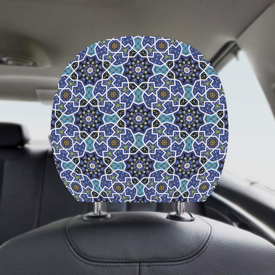 Blue Arabic Morocco Pattern Car Headrest Cover