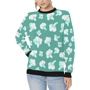 Broccoli Pattern Green background Women's Crew Neck Sweatshirt