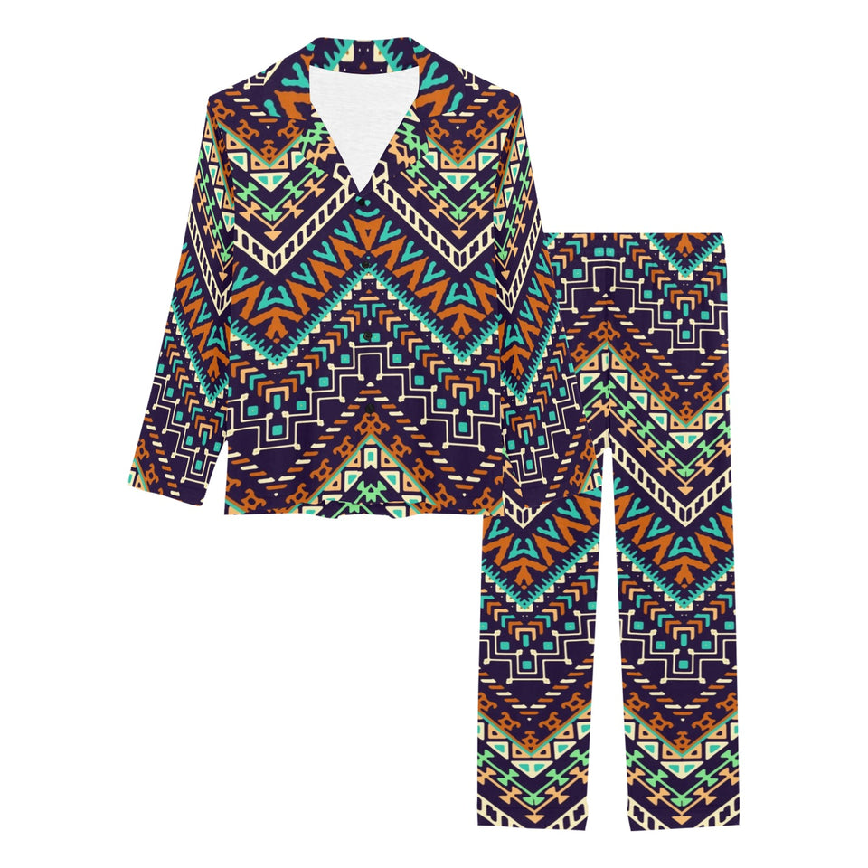 Zigzag African Afro Dashiki Adinkra Kente Women's Long Pajama Set