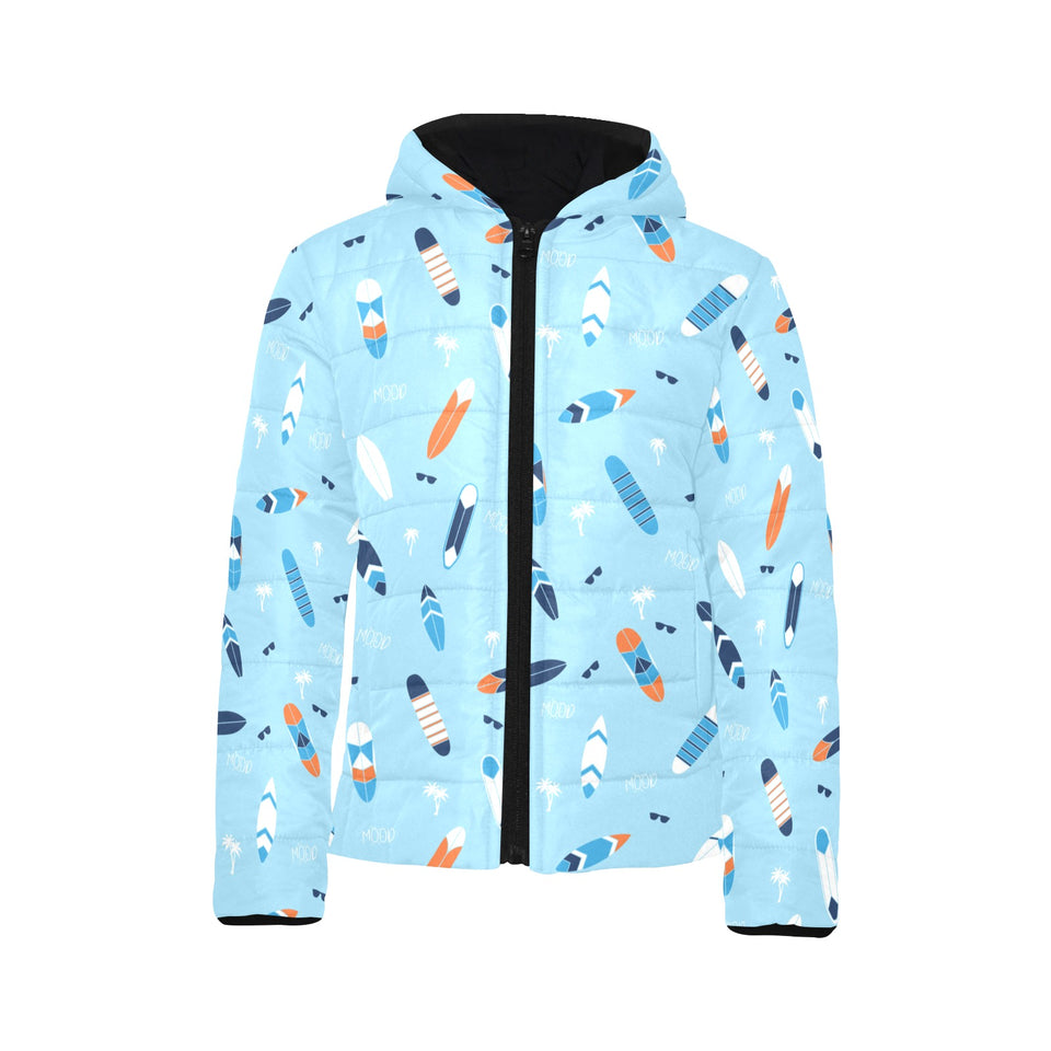 Surfboard Pattern Print Design 05 Kids' Boys' Girls' Padded Hooded Jacket