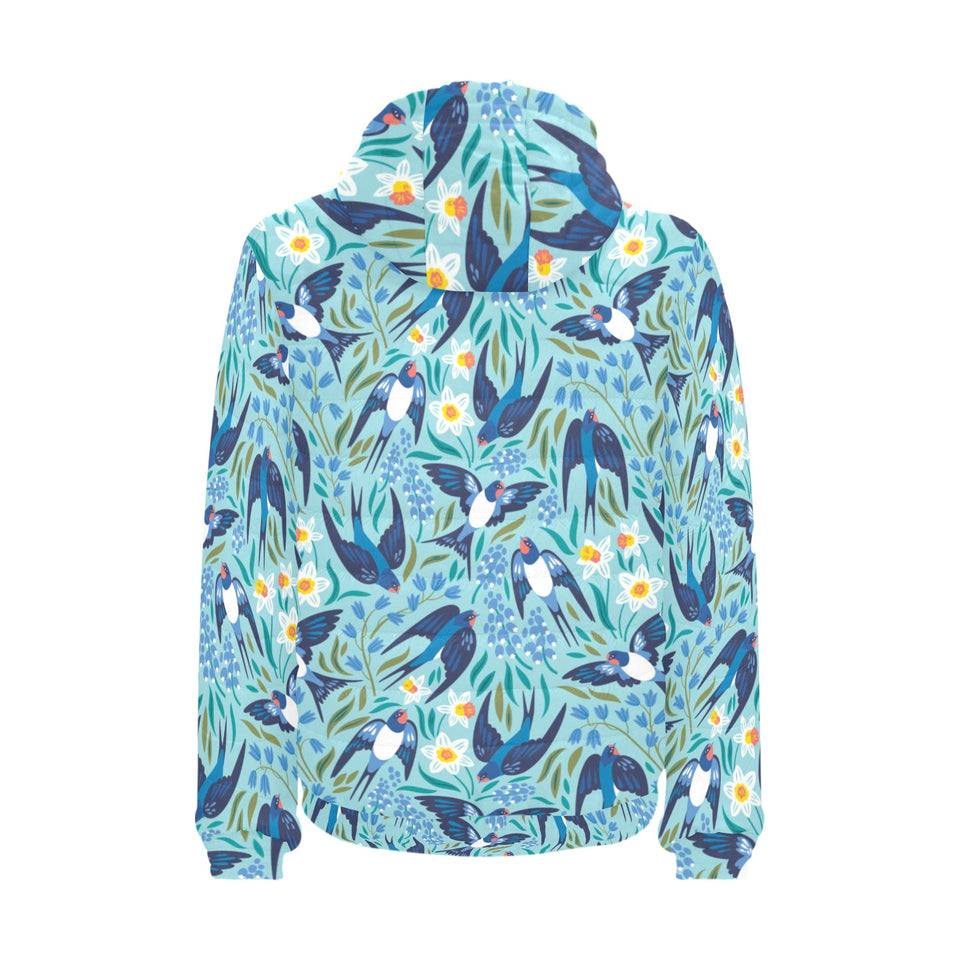 Swallow Pattern Print Design 05 Men's Padded Hooded Jacket(ModelH42)