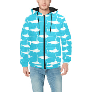 Swordfish Pattern Print Design 02 Men's Padded Hooded Jacket(ModelH42)