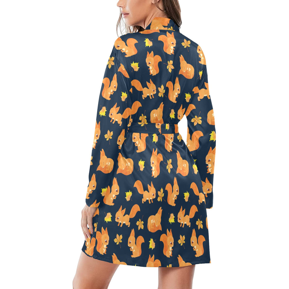 Squirrel Pattern Print Design 05 Women's Long Sleeve Belted Night Robe