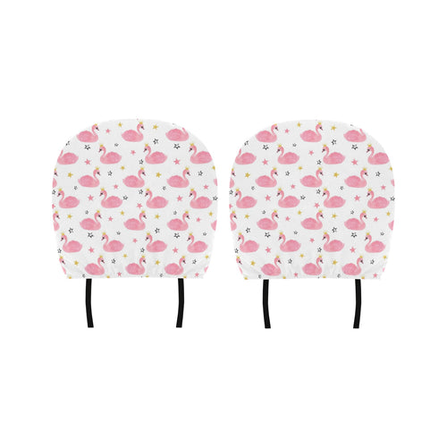 Pink Swan Pattern Car Headrest Cover