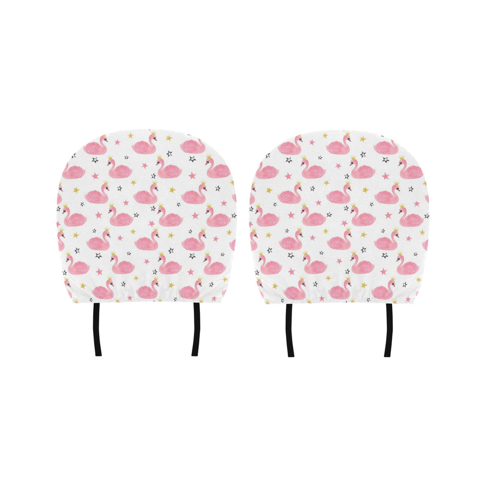 Pink Swan Pattern Car Headrest Cover