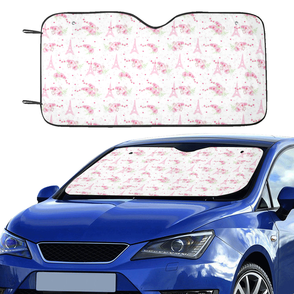 Eiffel Tower Pink Theme Pattern Print Design 05 Car Sun Shade