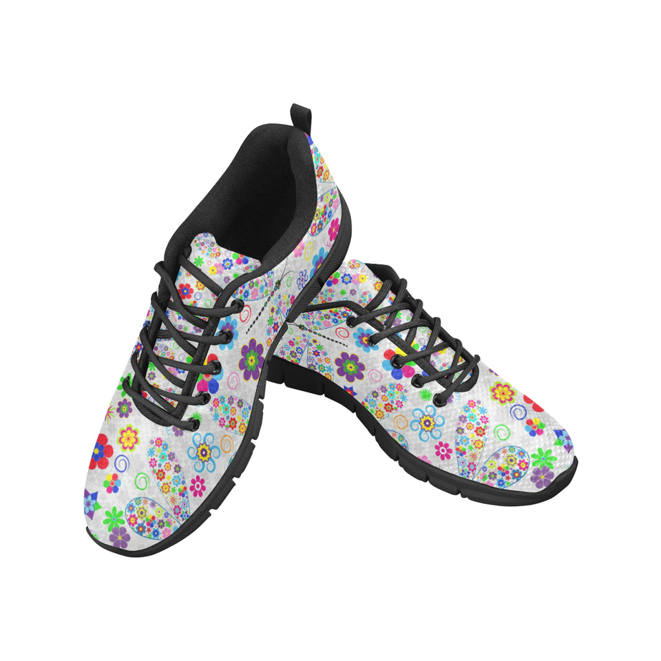 Dragonfly Color Flower Pattern Men's Sneakers Black