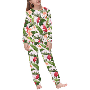 Heliconia Hibiscus Leaves Pattern Kids' Boys' Girls' All Over Print Pajama Set