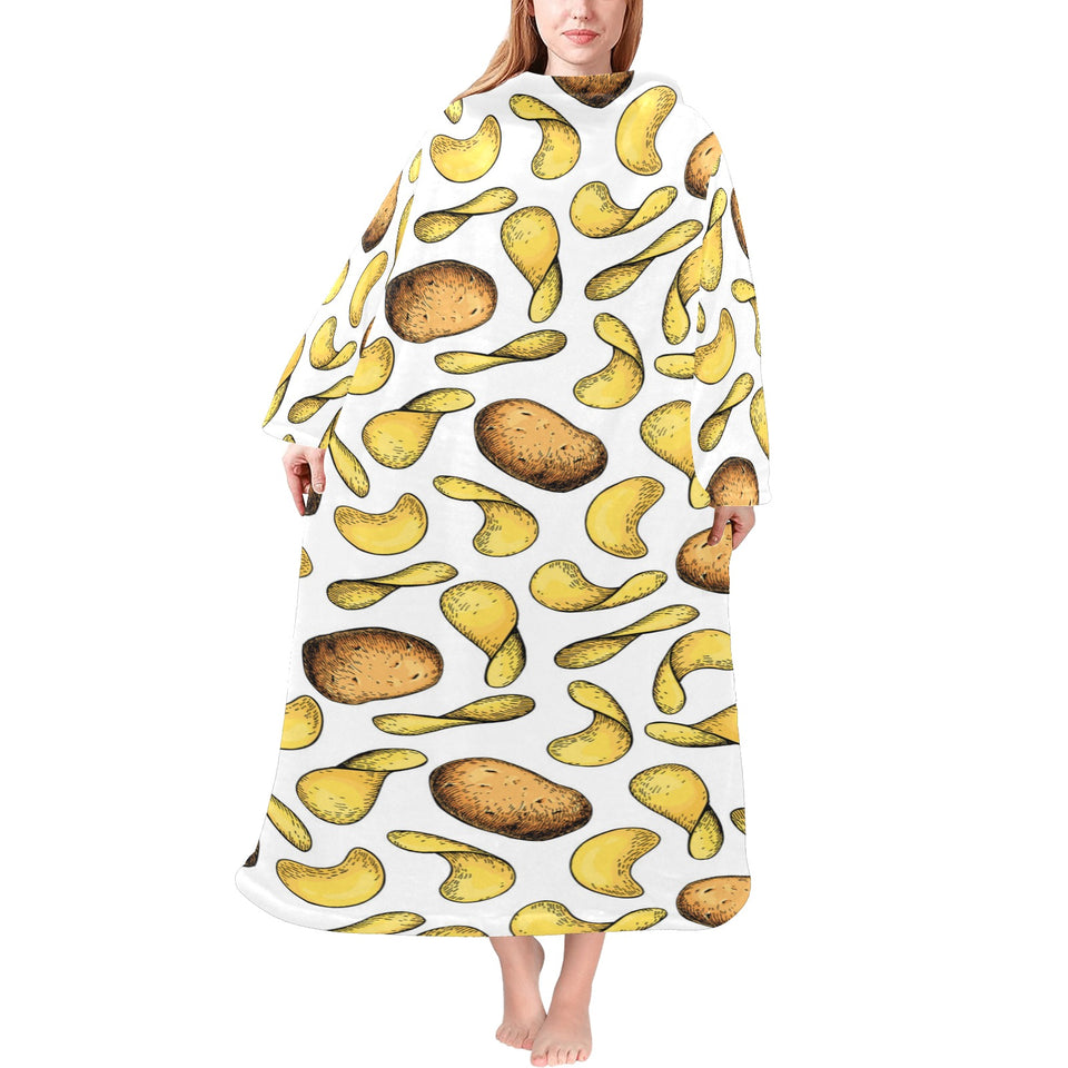 Potato Chips Pattern Print Design 01 Blanket Robe with Sleeves