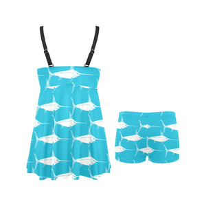 Swordfish Pattern Print Design 02 Chest Sexy Pleated Two Piece Swim Dress