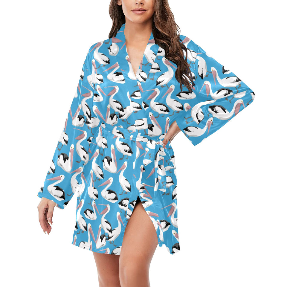 Pelican Pattern Print Design 04 Women's Long Sleeve Belted Night Robe