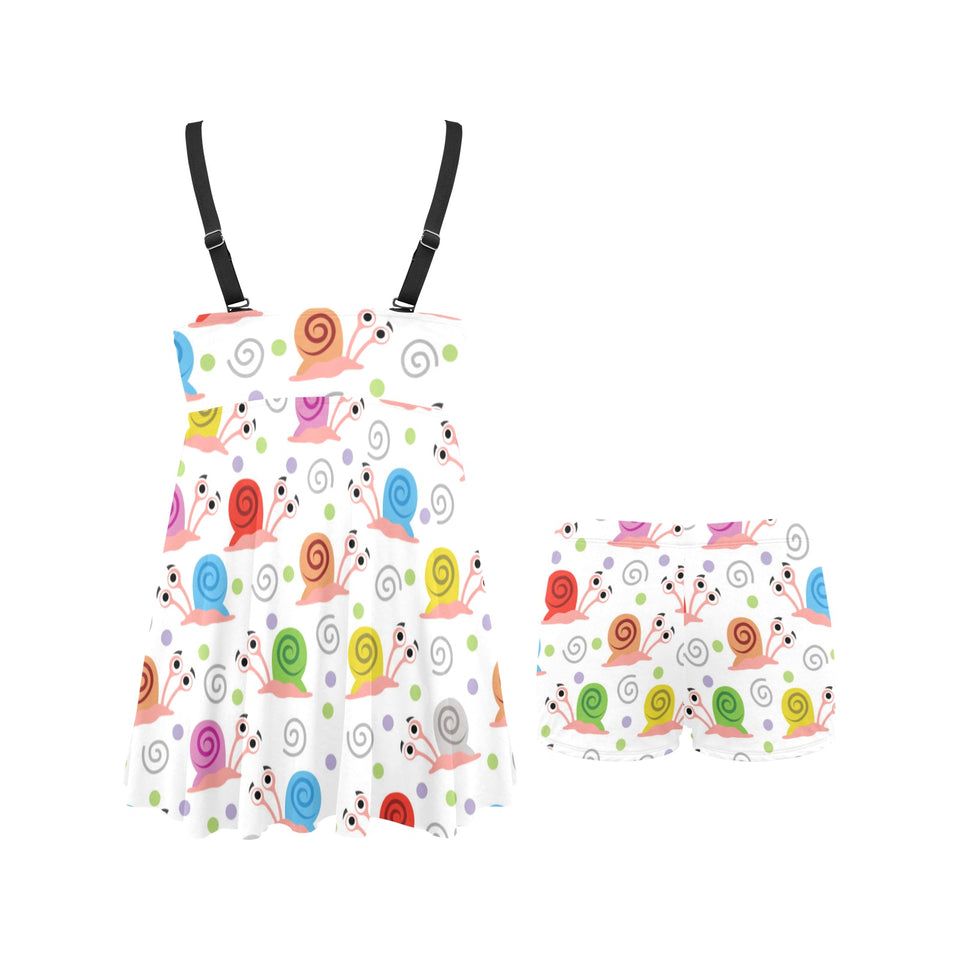 Snail Pattern Print Design 05 Chest Sexy Pleated Two Piece Swim Dress