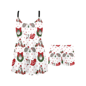 Hedgehog Pattern Print Design 05 Chest Sexy Pleated Two Piece Swim Dress