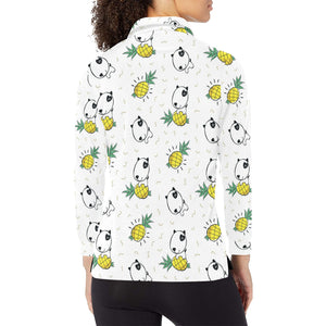 Bull Terrier Pattern Print Design 01 Women's Long Sleeve Polo Shirt