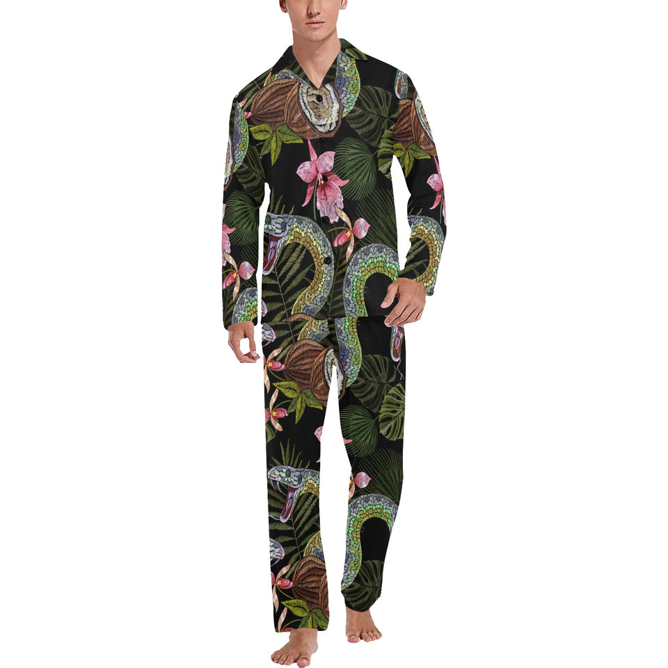 Snake Leaves Coconut Pattern Men's Long Pajama Set