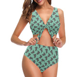 Piano Pattern Print Design 04 Chest Bowknot High Waisted Bikini Swimsuit