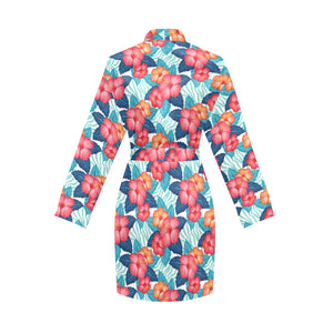 Hibiscus Pattern Print Design 05 Women's Long Sleeve Belted Night Robe