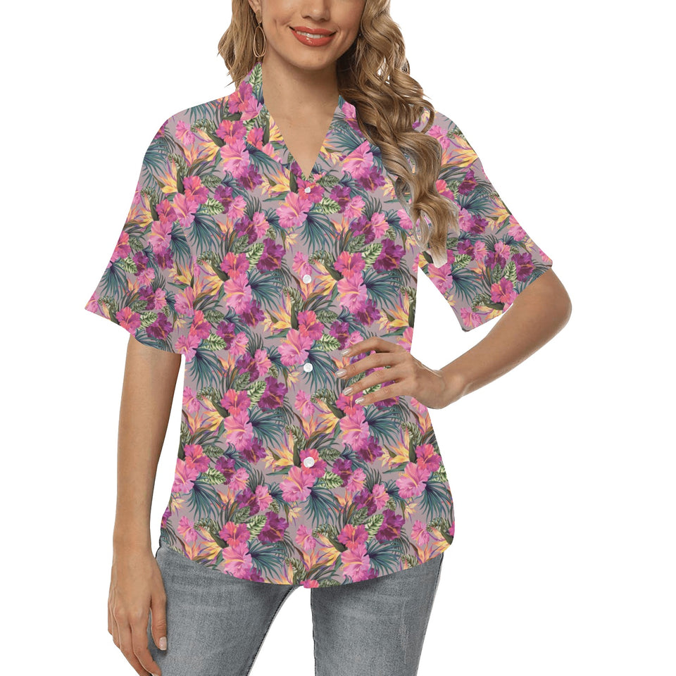 Hibiscus Pattern Print Design 03 Women's All Over Print Hawaiian Shirt