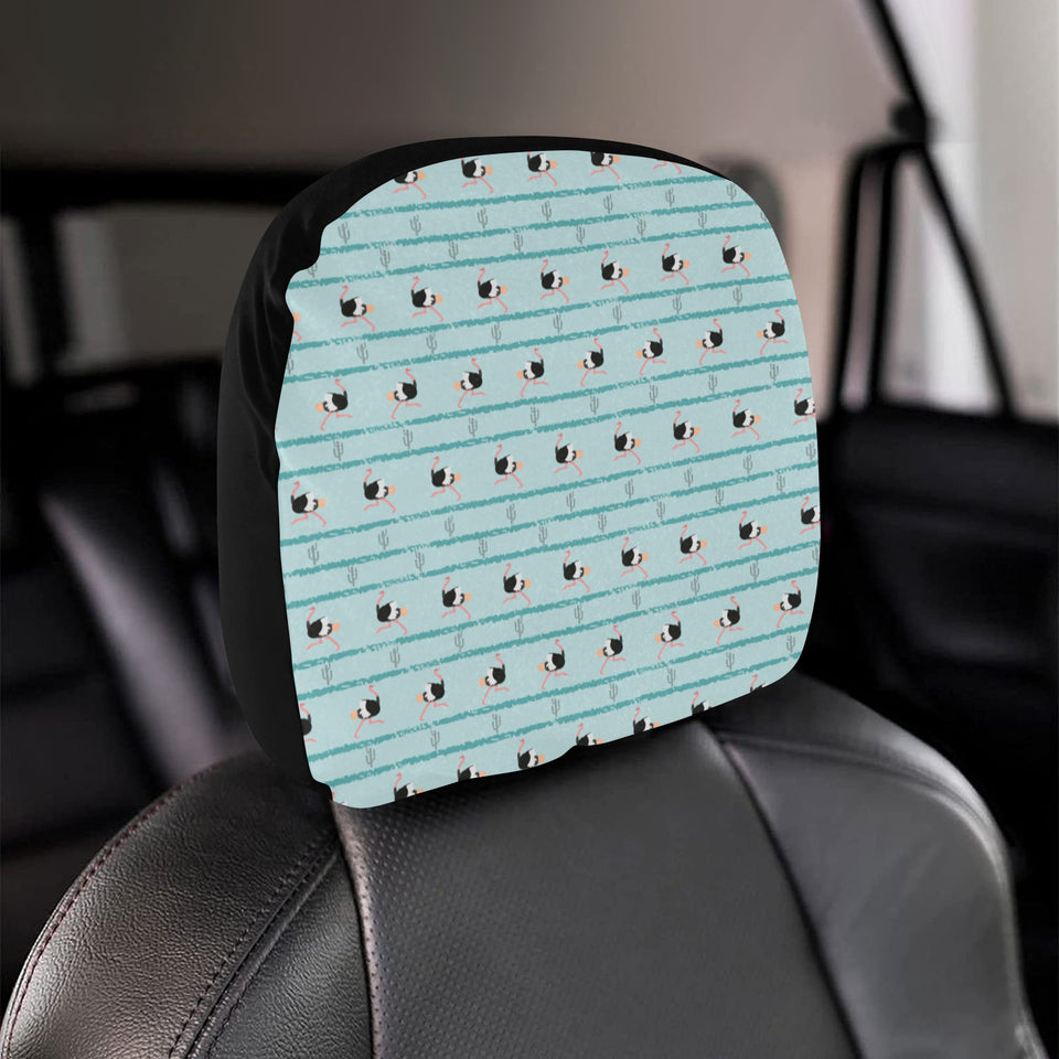 Ostrich Pattern Print Design 04 Car Headrest Cover