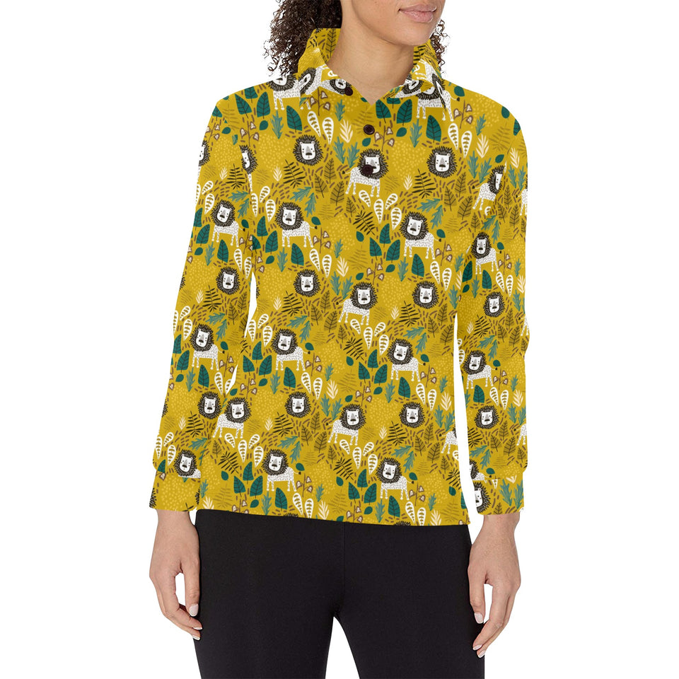 Lion Pattern Print Design 01 Women's Long Sleeve Polo Shirt