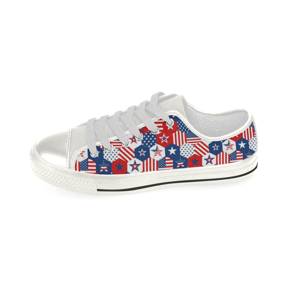 USA Star Hexagon Pattern Women's Low Top Canvas Shoes White