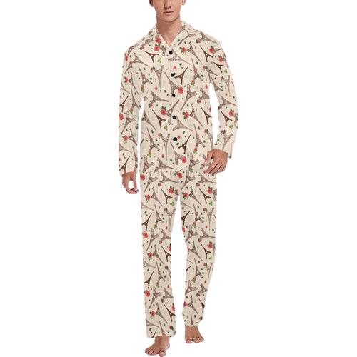 Eiffel Tower Pattern Print Design 03 Men's Long Pajama Set