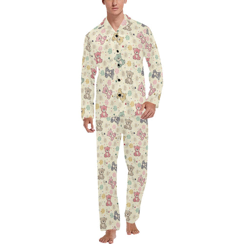 Teddy Bear Pattern Print Design 05 Men's Long Pajama Set