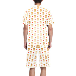 Pancake Pattern Print Design 02 Men's V-Neck Short Pajama Set