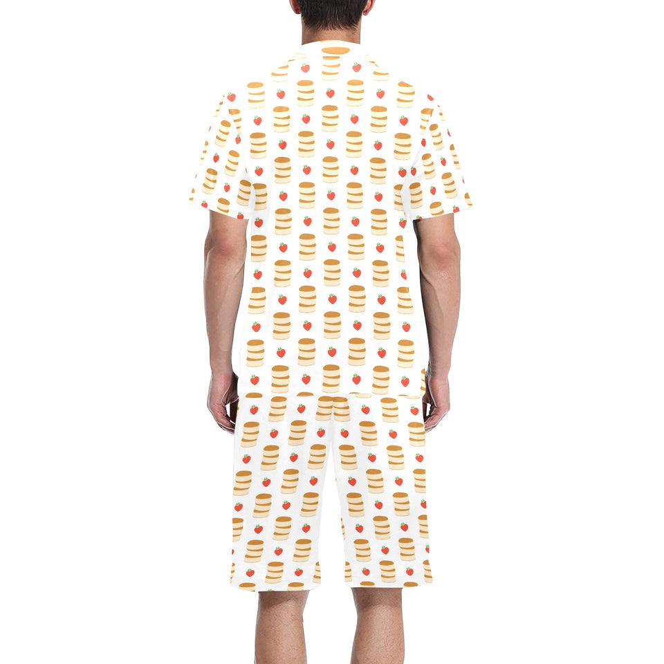 Pancake Pattern Print Design 02 Men's V-Neck Short Pajama Set