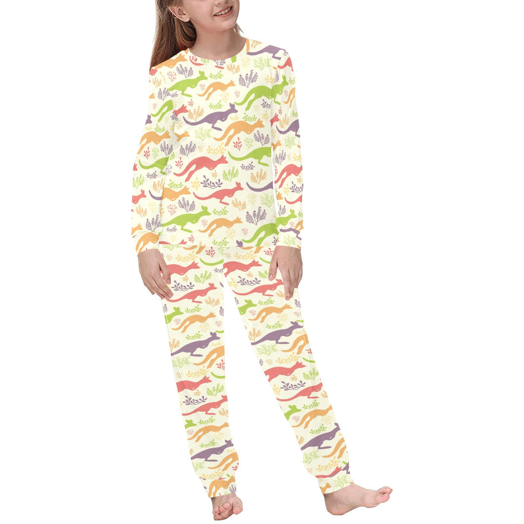 Colorful Kangaroo Pattern Kids' Boys' Girls' All Over Print Pajama Set